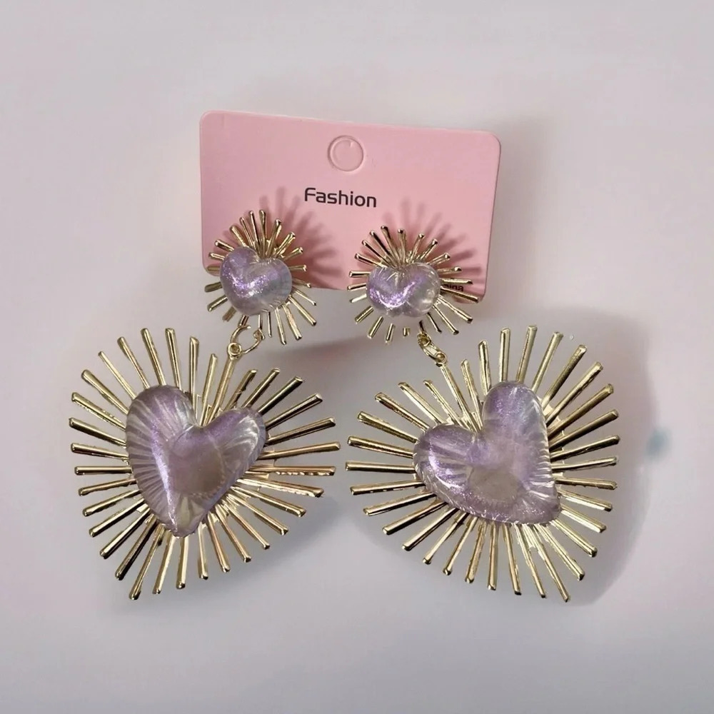 Heart Shape Design Alloy Plating Drop Earrings For Women looks like Opal Stone